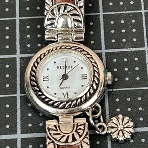 DECADE Quartz Womens Watch Roman Numerals Mother of Pearl Face Silver Tone Charm